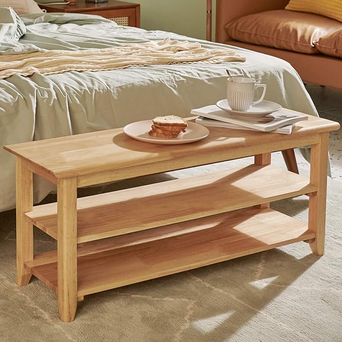 XKZG Storage Bench Wooden Shoe Rack Bench Simple Style Wood Entryway Bench (Natural,39.4")