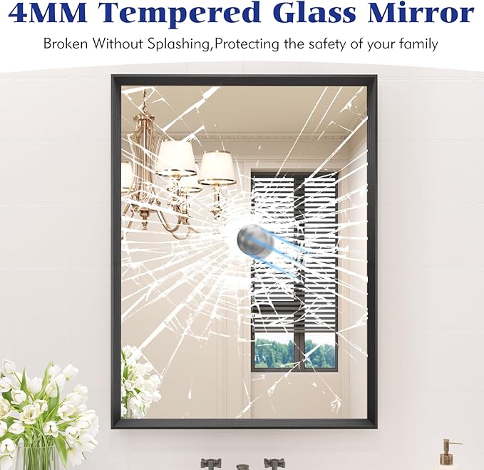 Rectangle Bathroom Mirror 60x36 Inch, Matte Black Framed, 4MM Tempered Glass, Anti-Rust, Wall-Mount Vanity Mirror for Bathroom & Bedroom, Hangs Horizontally or Vertically