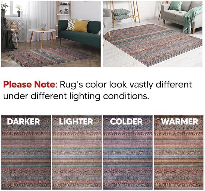 Keen Home Design 5x7 Rug - Machine Washable Area Rug with Non-Slip Backing, Ideal for Living Room, Dining Room, Bedroom - Vintage, Easy Clean, Durable, Low Pile Rug - (5' x 7')