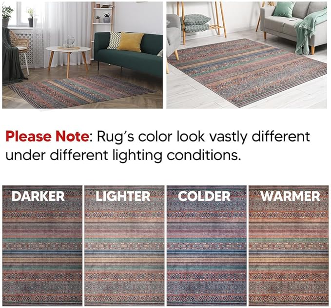 Keen Home Design 4x6 Rug - Machine Washable Area Rug with Non-Slip Backing, Ideal for Living Room, Dining Room, Bedroom - Vintage, Easy Clean, Durable, Low Pile Rug - (4' x 6')