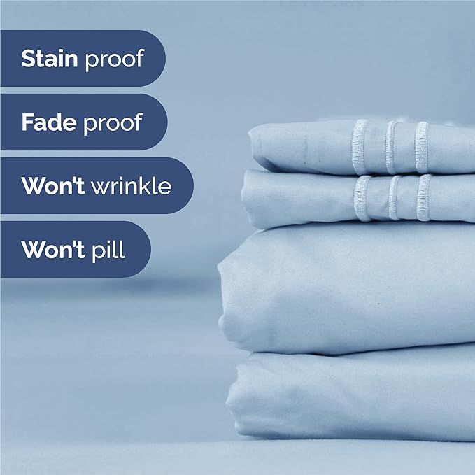 Split King Size 5 Piece Sheet Set - Comfy Breathable & Cooling Bed Sheets Set - Hotel Luxury Bedding for Women, Men, Kids, Teens, Boys & Girls - Deep Pockets, Soft, Wrinkle Free - Oeko-Tex - Sky Blue