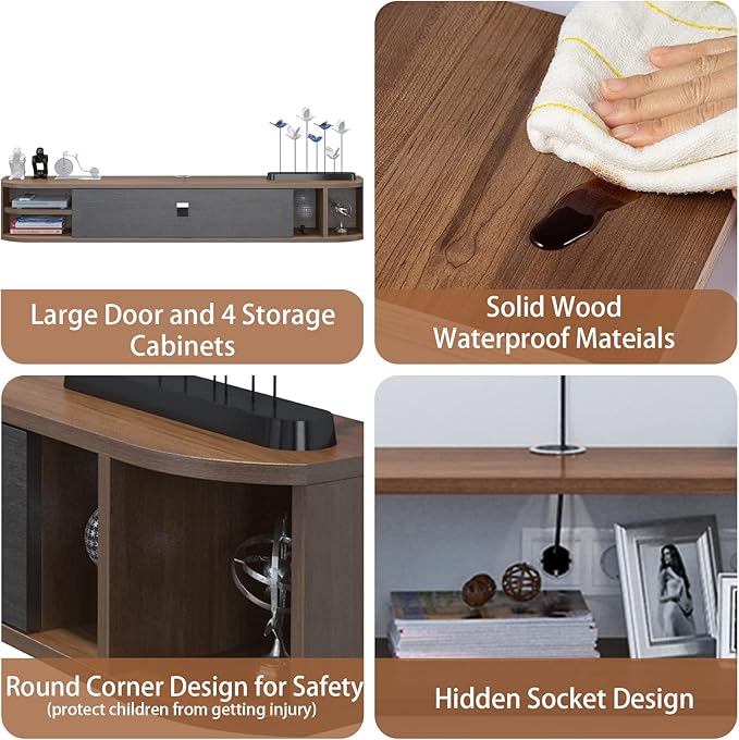 Pmnianhua Floating TV Stand,70'' Wall Mounted Under TV Shelf,Modern Floating TV Console,Wall Mounted TV Cabinet,Floating Entertainment Center with Storage Shelves for Bedroom Living Room(Walnut)