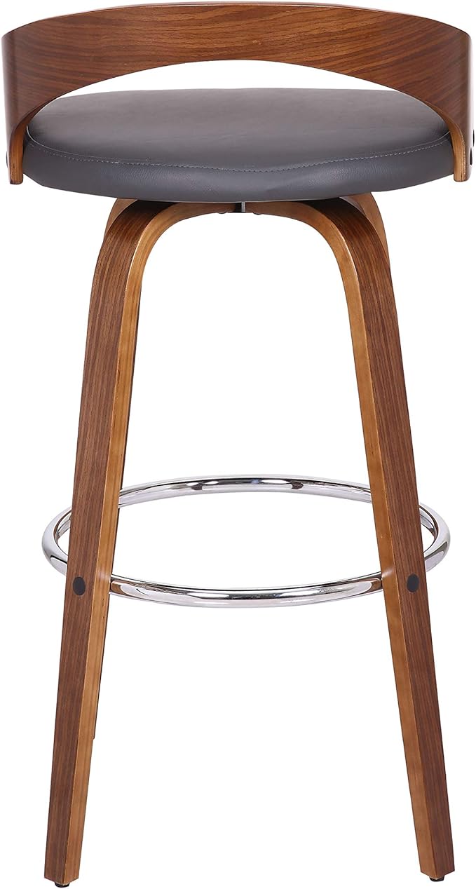 Armen Living Sonia 30" Bar Height Swivel Gray Faux Leather and Walnut Wood Bar Stool - Set of 4