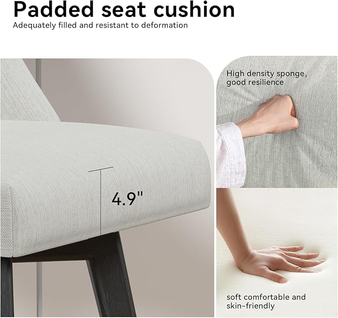 Counter Height Swivel Bar Stools Set of 6, 26 Inch Bar Stools with Footrest, Linen Fabric Upholstered Barstools with Back and Solid Wood Legs for Kitchen Island, Dining Room,Pub,White