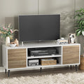 YESHOMY Modern TV Stand for 65" Television, Entertainment Center with Two Storage Cabinets and Open Shelves, Retro Style Media Console for Living Room, Bedroom, Office, 58 Inch, White and Oak