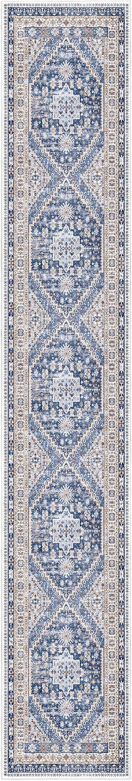 zesthome Washable Runner Rug 2.5x16 - Stain Resistant Entryway Rug,Ultra-Thin Kitchen Rugs, Anti Slip Backing Runner Rugs for Entrance Laundry Room Indoor Hallway (Blue/Beige,2.5'x16')