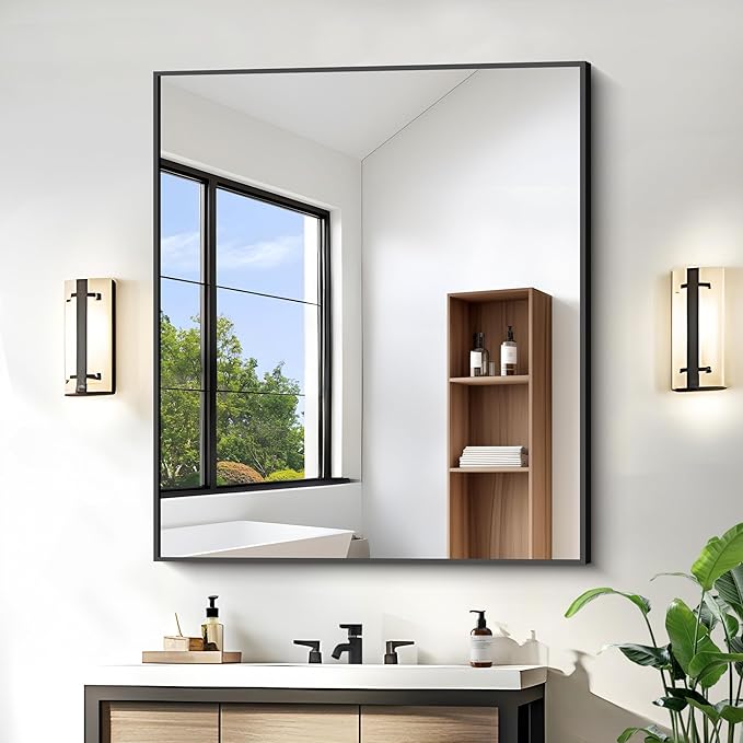 KOCUUY Black Rectangle Mirror, 36"x40" Bathroom Mirrors for Over Sink, Large Black Wall Mounted Mirror, Metal Framed Mirror for Wall, Vanity Mirror for Bathroom Living Room Bedroom Dining Room