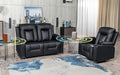 COMHOMA Living Room Furniture Set,Bonded Leather Loveseat Sofa with Massage,Cup Holder Recliner Chair,2+1,Black