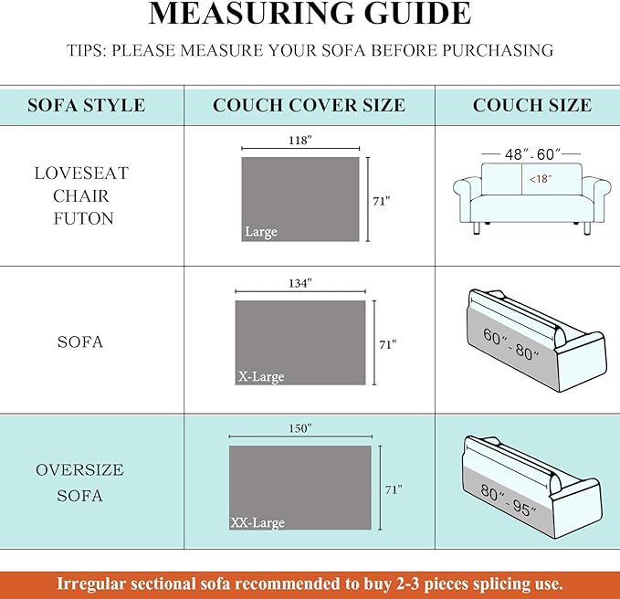 STACYPIK Thick Burnt Orange Sofa Cover, Breathable Chenille Couch Cover for Sectional, Pet Friendly Protector for 3 Cushion Couch, Pumpkin Loveseat Cover for L-Shaped, Washable Sofa Slipcover-71X150IN