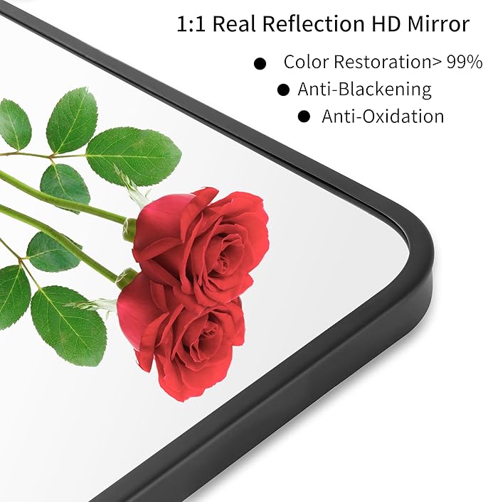 30"x48" Bathroom Wall Mirror with Matte Black Metal Frame & HD Glass, Copper-Free Mirrors Modern Rectangle Round Corner Framed Vanity Mirror - Horizontal or Vertical Installation