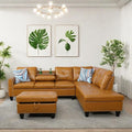 Modern Living Room Furniture Sets with Cup Holder, Modular Sectional Couches with Chaise Lounge, 4-Seaters L Shape Sofa with Storage Ottoman, for Living Room, Faux Leather, Ginger