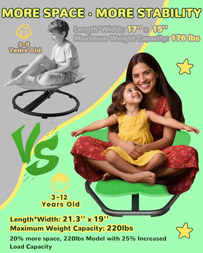 Spinning Chair for Autistic Kids, Sit and Spin, Sensory Toys for Kids with Autism, Toddlers & ADHD Children, Sensory Products Swivel Chair, Dark Green