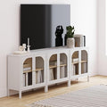 Nathan James Mason Wood Storage Cabinet Accent Sideboard Buffet Credenza TV Stand with Glass Doors and Adjustable Shelf for Dining Room, Entryway or Living Room, Clear Glass/White/Light Oak, Set of 3