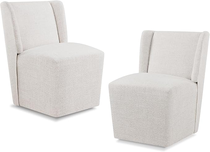 Upholstered Dining Chair with Casters Wingback Modern Side Armless Deskchair with Rollers for Diningroom Bedroom Livingroom Reading Room,Linen,2 Box
