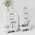 Tall Nightstand Set of 2 Side Table with 2 Drawers Modern Night Stand Wooden End Table Bedside Table with Below Open Shelf Solid Feet for Bedroom, Living Room, White
