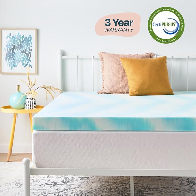 Linenspa 4 Inch Gel Swirl Memory Foam Mattress Topper – Cooling Gel Infused – Pressure Relieving Bed Topper - Mattress Pad – CertiPUR Certified - California King Size