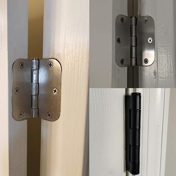 42 Pack Rounded Door Hinges Brushed Nickel 3.5 Inch Interior 5/8" 3-1/2" Flat Iron Hinge Hardware House Bifold Table Farmhouse Bedroom Office Living Room Decor 3 ½" Heavy Metal Accessories for Doors