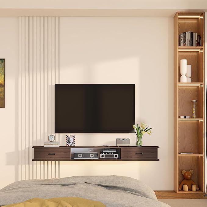 Floating TV Stand with 2 Doors,55'' Wall-Mounted TV Console,Floating TV Cabinet,Floating Console Shelf,Wall Mounted TV Cabinet(Walnut)