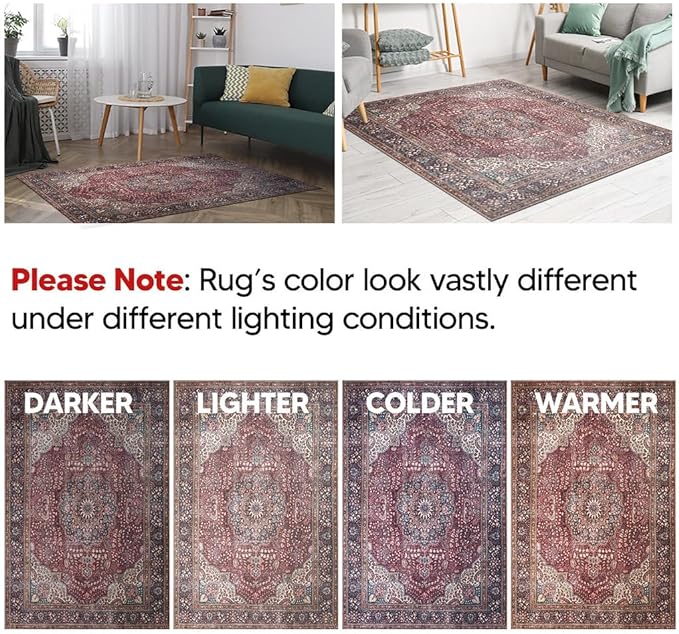 Keen Home Design 8x10 Rug - Machine Washable Area Rug with Non-Slip Backing, Ideal for Living Room, Dining Room, Bedroom - Vintage, Easy Clean, Durable, Low Pile Rug - (8' x 10')