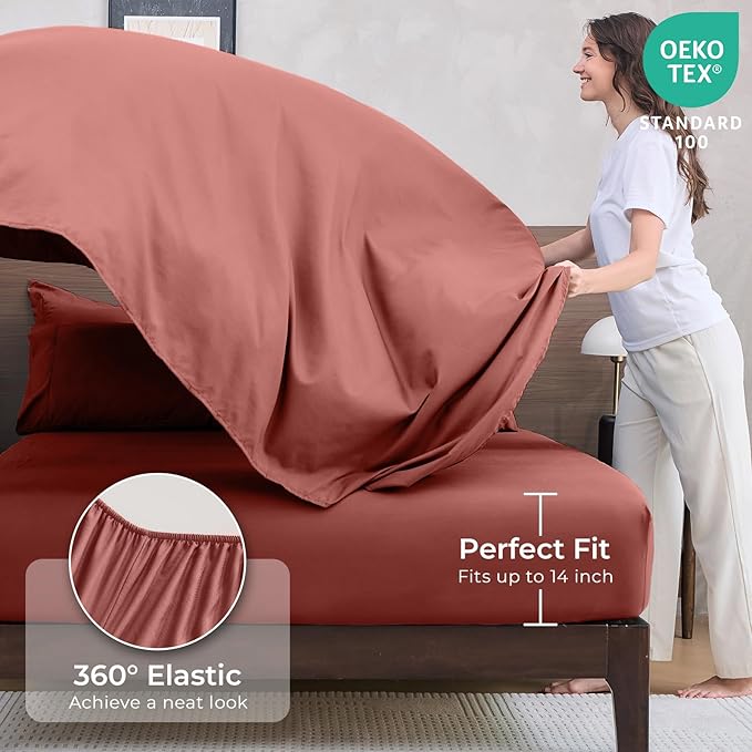 HEVUMYI Terracotta Cali-King Comforter Set - 7-Piece All Season Bed in a Bag Cali-King, Ultra Soft Bedding Set with Comforter, Flat Sheet, Fitted Sheet, Pillowcases, Pillow Shams