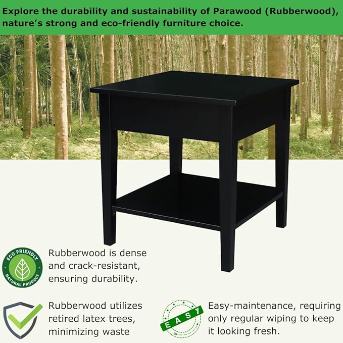 IC INTERNATIONAL CONCEPTS Solid Wood Spencer End Table, Black