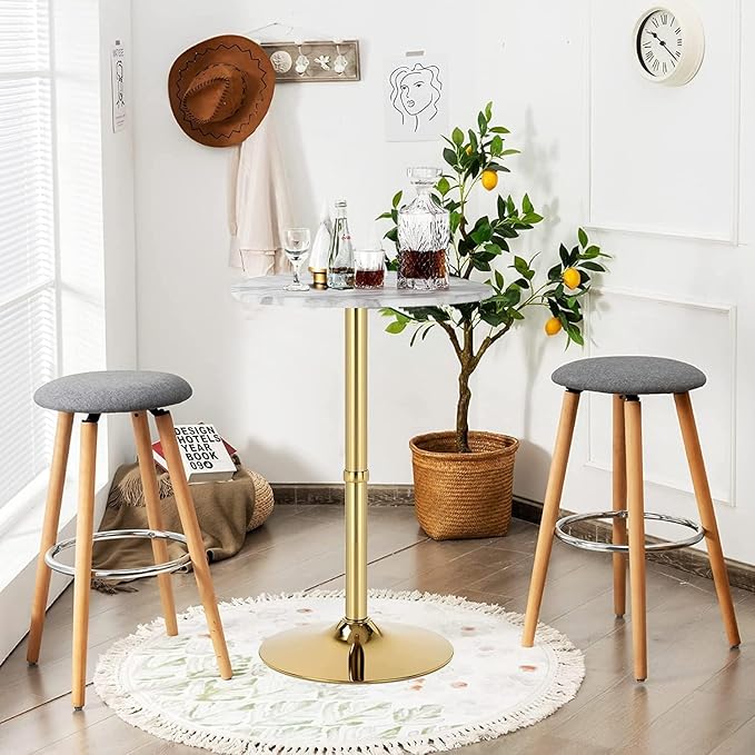 24'' Gold Bar Table Round Cocktail Table 39.1" Height Kitchen Dining Tables Modern Pub Tables with MDF Top, Gold Leg Base for Bar, Bistro, Caffee Top Table Tall