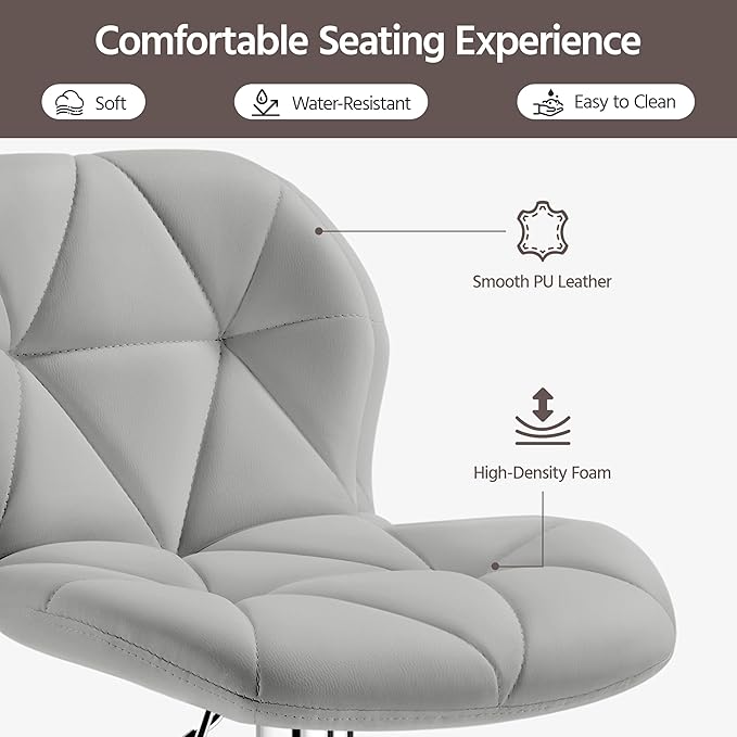 Yaheetech Grey Bar Stools Set of 2, PU Leather Bar Chairs with Backrest, Height Adjustable Swivel Island Stools for Bar, Kitchen Counter, Light Grey