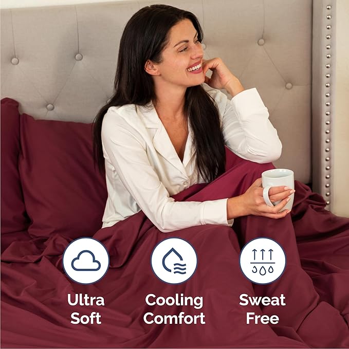 Cal King Size 4 Piece Sheet Set - Comfy Breathable & Cooling Bed Sheets Set - Hotel Luxury Bedding for Women, Men, Kids, Teens, Boys & Girls - Deep Pockets, Soft, Wrinkle Free - Oeko-Tex - Burgundy