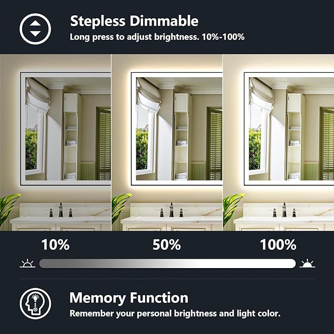 84x40 Inch LED Bathroom Mirror with Lights (Front Lit and Backlit) Black Framed Lighted Vanity Mirror for Bathroom Wall Dimmable Anti-Fog Memory Tempered Glass Horizontal/Vertical