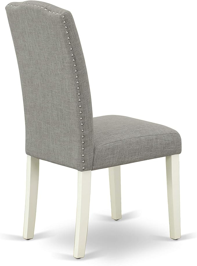 East West Furniture OXEN5-LWH-06 5 Piece Modern Dining Table Set Includes a Square Wooden Table and 4 Dark Shitake Linen Fabric Upholstered Parson Chairs, 36x36 Inch, Linen White