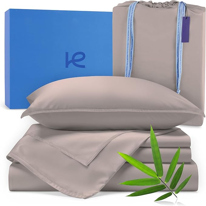 Kickoff Viscose Bamboo Sheets Full Size 4-pc 100% Organic Bamboo Viscose Bed Cooling Sheets Full Size Set Cool Bedding for hot Sleepers Sheet, Flat, Fitted, Pillowcases (Grey Mist, F)