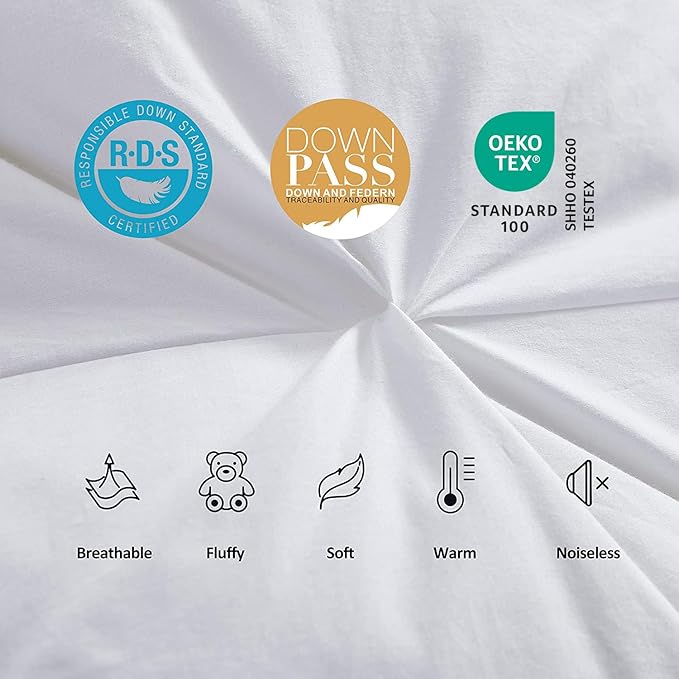 Luxurious All-Season Goose Down Feather Fiber Comforter Super King Size Duvet Insert (120x120), Exquisite Pinch Pleat Design- White, Premium Baffle Box, 100% Egyptian Cotton Cover, 85 oz. Fill Weight
