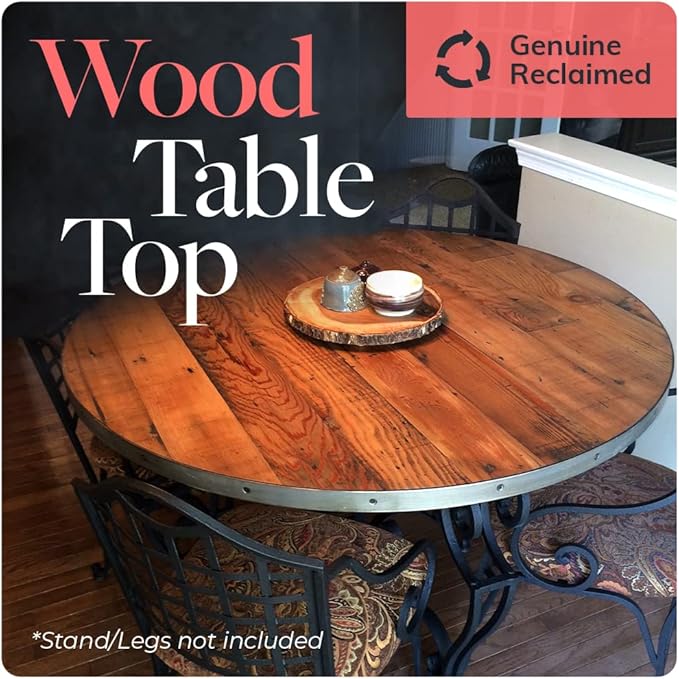 Reclaimed Wood Table Top - Rustic Recycled Wooden Piece Perfect for Signs, Kitchens, Dining and Coffee Table Tops (Reclaimed Wood Table Top with Metal Edge, 24" Round)