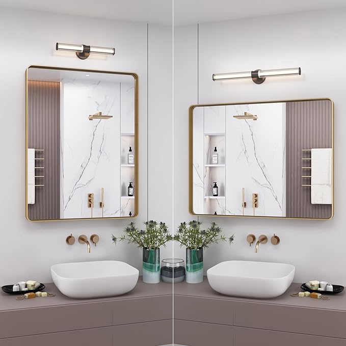 24x32 Gold Bathroom Mirror, Rounded Rectangle Gold Frame Mirror, Brushed Gold Brass Bathroom Vanity Mirror Wall-Mounted, Anti-Rust, Hangs Horizontally or Vertically