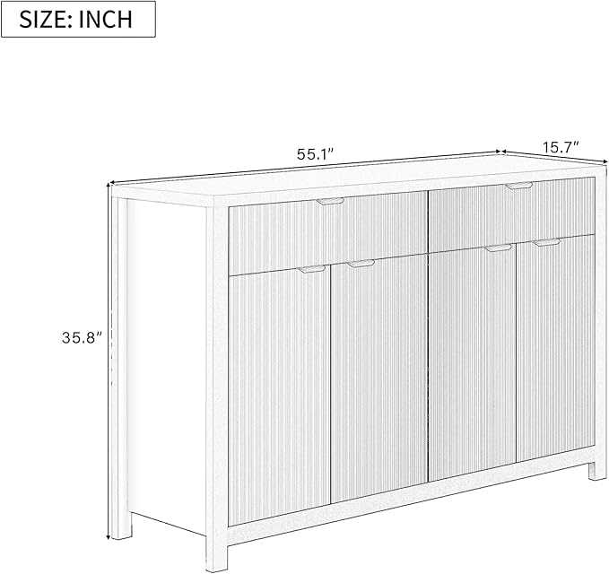 Merax Modern Wave-Pattern Sideboard Cabinet with 2 Drawers and 4 Doors,Buffet Cabinet,Aluminum Arc Handles,Scandinavian Style,Suitable for Entryway, Living Room,Foyer,Black