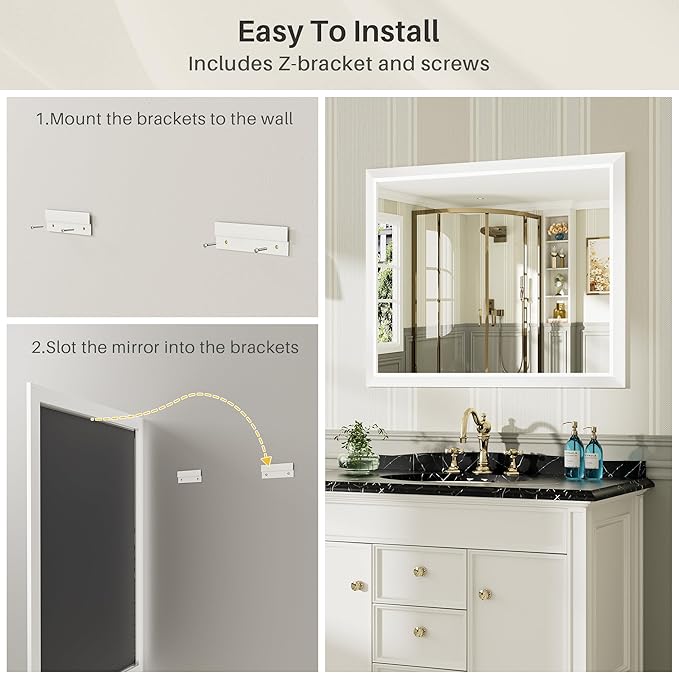 60x40 Inch White Bathroom Mirror for Wall, Thick Metal Framed Rectangle Mirrors for Over Sink, Bedroom, Living Room, Entryway, Anti-Rust, HD Tempered Glass