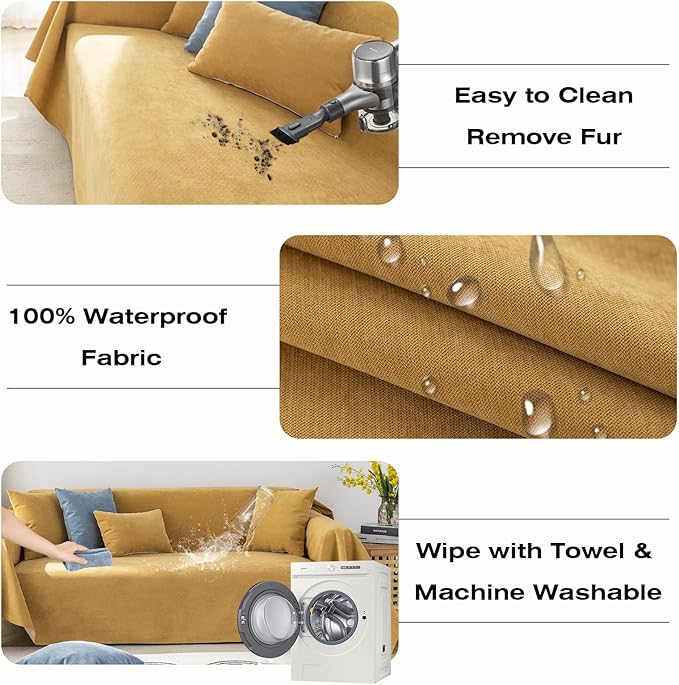 STACYPIK Waterproof Ginger Couch Cover for Sectional, Loveseat Covers, Futon Cover, L Shaped Cover, Anti-Cat Scratch Furniture Protector for 2 Cushion Couch，Washable Pets Protector Sofa Cover-71X90IN