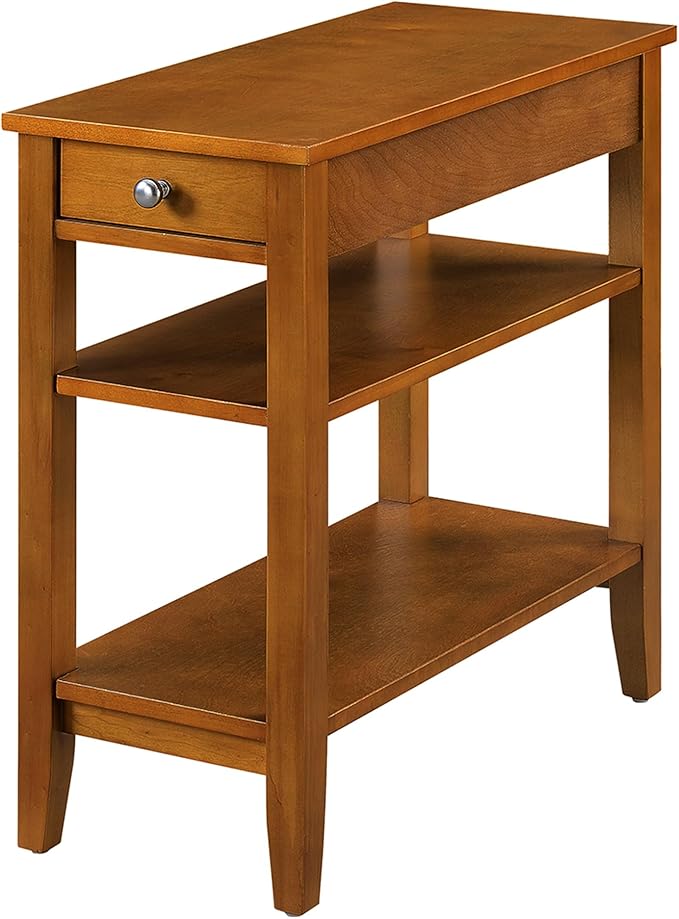 Convenience Concepts American Heritage Chairside End Table with Drawer 23.5" - Classic Living Room Table with Storage Shelf, Bedroom Nightstand, Light Walnut