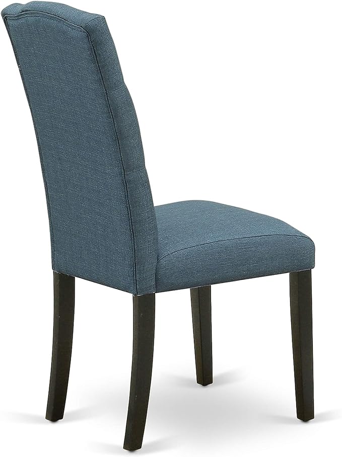 East West Furniture NOCE3-BLK-21 3 Piece Dining Table Set Contains a Rectangle Dining Room Table with Butterfly Leaf and 2 Mineral Blue Linen Fabric Parsons Chairs, 32x54 Inch, Black