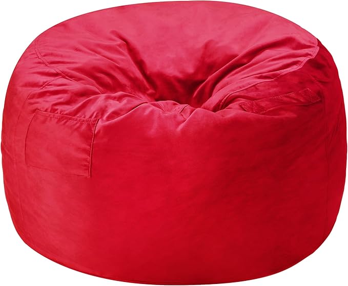 Homguava 4 FT Bean Bag Chair: 4' Bean Bags with Memory Foam Filled, Large Beanbag Chairs Soft Sofa with Dutch Velvet Cover-Red