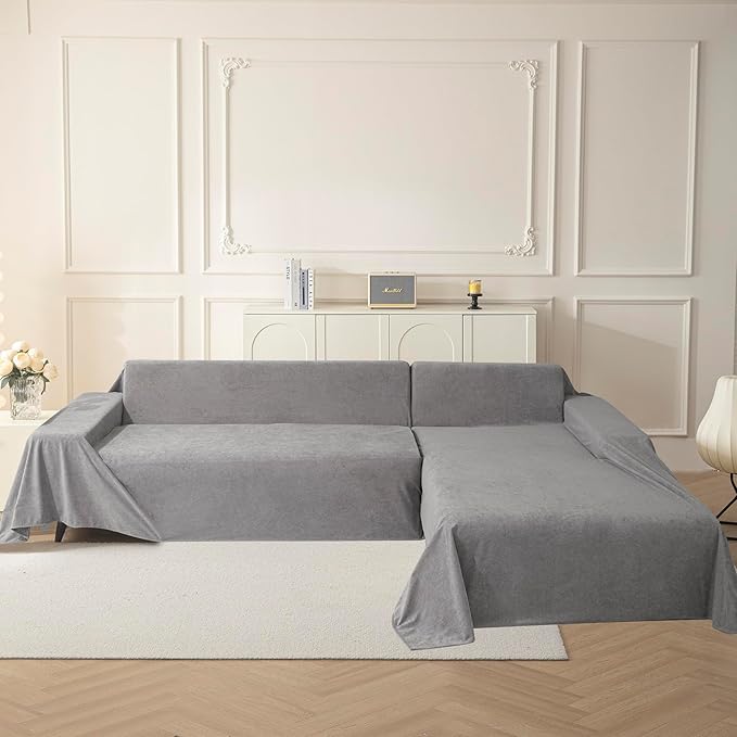 MYSKY HOME Couch Cover for 3 Cushion Couch Sofa, Couch Covers for Sofa, Dog Couch Protector, L Shape Sofa Cover Sofa Slipcovers Non-Slip Sofa Cover, Washable Furniture Cover for Pet, 71"x 150", Grey