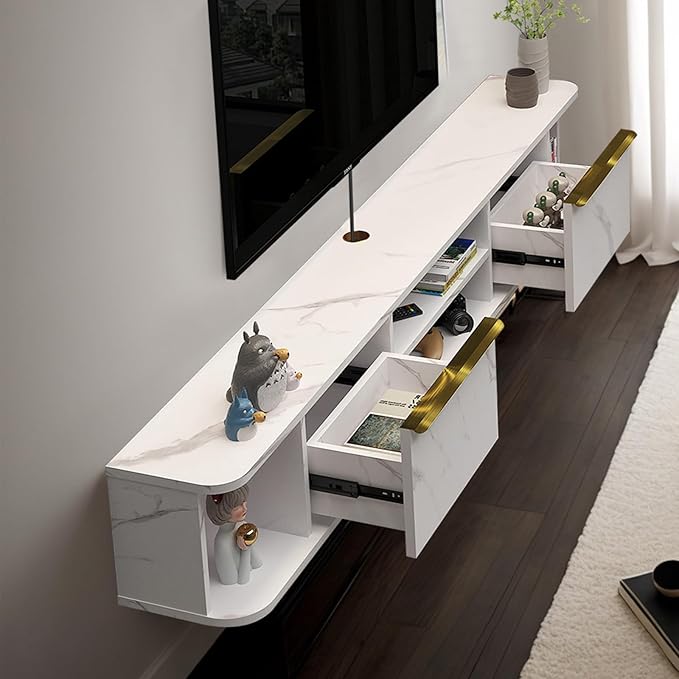 Pmnianhua Floating TV Console with 2 Drawers, 78'' Wall Mount TV Shelf, Media Console for Bedroom & Living Room (White)