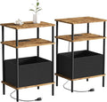 Small Side Table with Charging Station, Set of 2 End Table for Small Spaces, Slim Nightstand with Outlet,Sofa Beside Table,Living Room, Bed Room, Rustic Brown