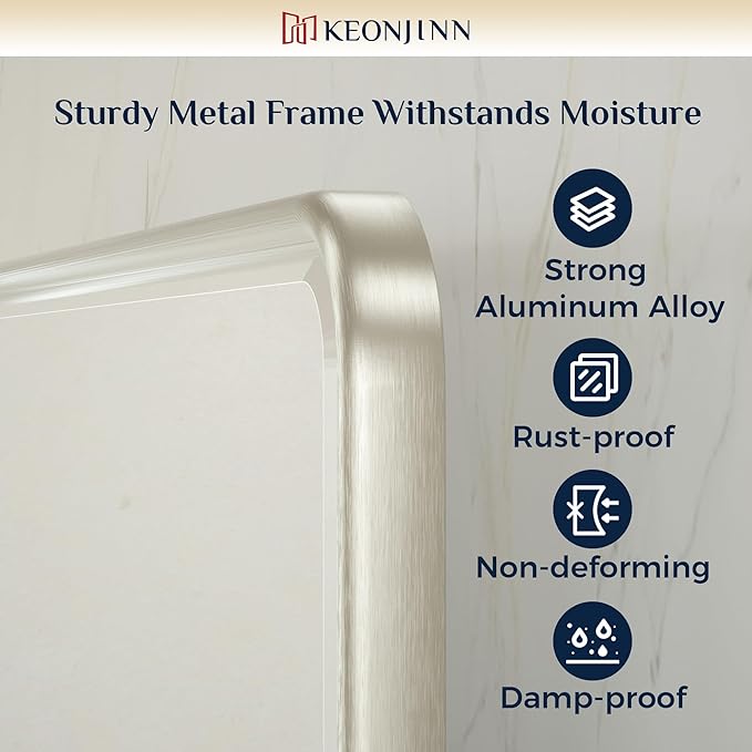 Keonjinn 24 x 36 Inch Pivot Mirror Bathroom, Brushed Nickel Tilt Mirror Bathroom for Wall, Beveled Pivot Rectangle Mirrors for Over Sink, Farmhouse Metal Framed Vanity Mirrors, Horizontal/Vertical