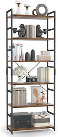 OTK 6 Tier Adjustable Bookshelf, Tall Bookcase, Office Shelf Storage Organizer, Modern Book Shelf for Living Room, Bedroom, and Home Office, Vintage