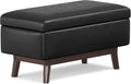 SIMPLIHOME Owen 36 inch Wide Mid Century Modern Small Rectangular Storage Ottoman in Distressed Black Vegan Faux Leather, Assembled, For the Living Room, Entryway and Family Room