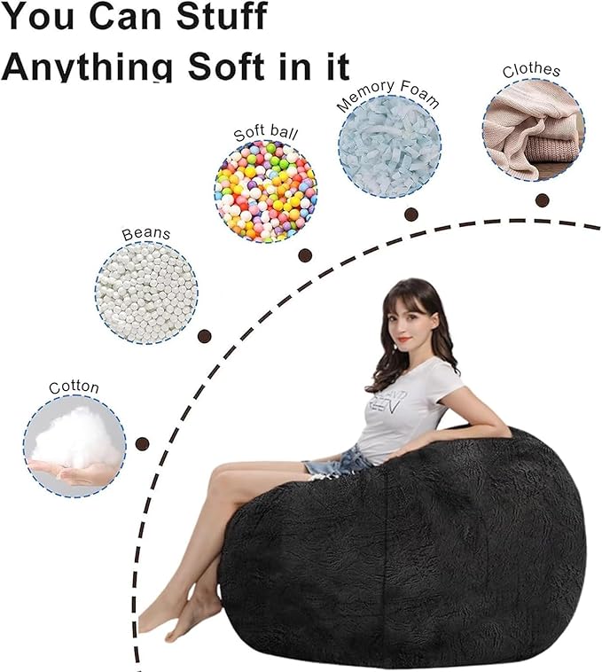 Bean Bag Chair for Adults Kids Without Filling Comfy Fluffy Giant Round Beanbag Lazy Sofa Cover for Reading Chair Floor Chair, 5FT, Multicolored