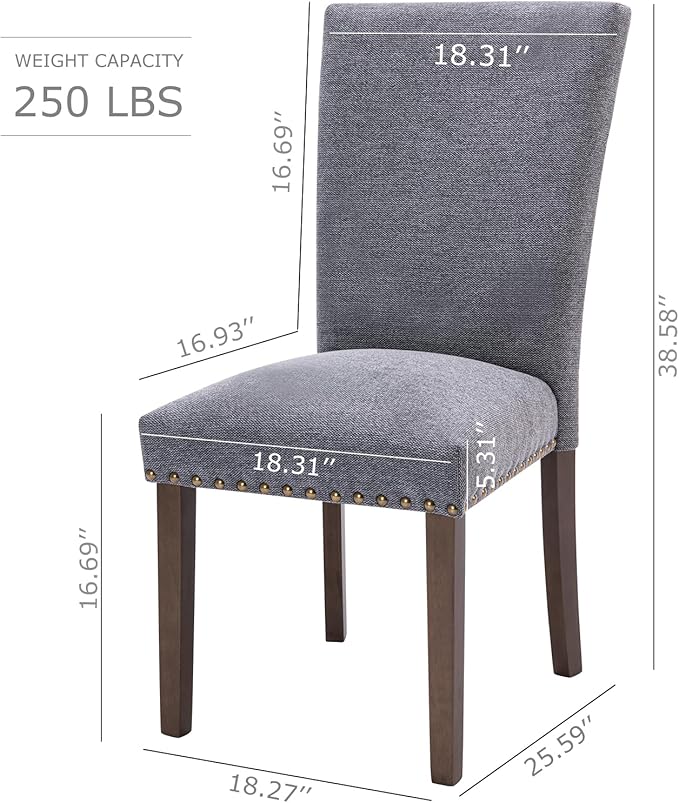 COLAMY Upholstered Parsons Dining Chairs Set of 4, Fabric Dining Room Kitchen Side Chair with Nailhead Trim and Wood Legs - Dark Grey