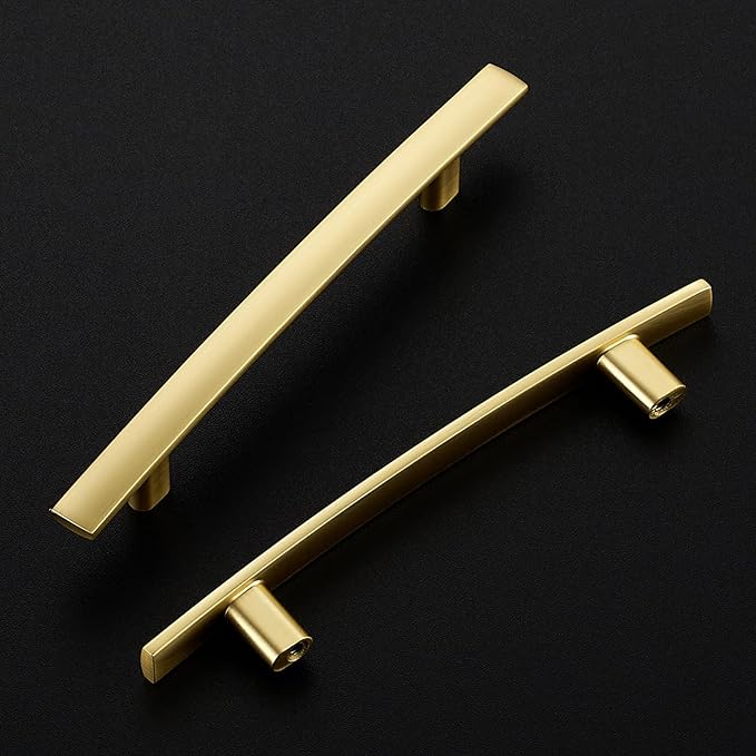 15 Pack Cabinet Handles 4" Hole Center - Curved Cabinet Pulls Brushed Brass Drawer Pulls for Kitchen Cupboard Solid Handles for Dresser Drawer Arch Closet Hardware