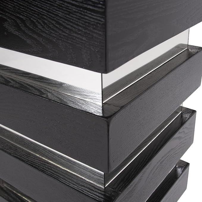Howard Elliott Stepped Pedestal Accent Table, Black Wood and Mirrored Side End Table for Home Decor, Small Space Pedestal Table for Bedroom, Living Room & Entryway, 12 x 12 x 35.5 Inch, Tall